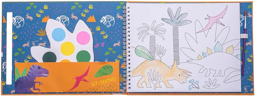 Floss & Rock Dino Kids My Painting Pad Set met 8 afbeeldingen, 8 verfpallets en een penseel
