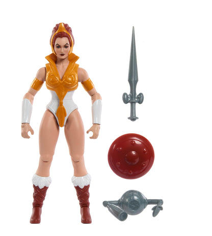 Masters del Universo MOTU Figura de acción Teela con accesorios, colección Cartoon, juguete +6 años (Mattel HYD27