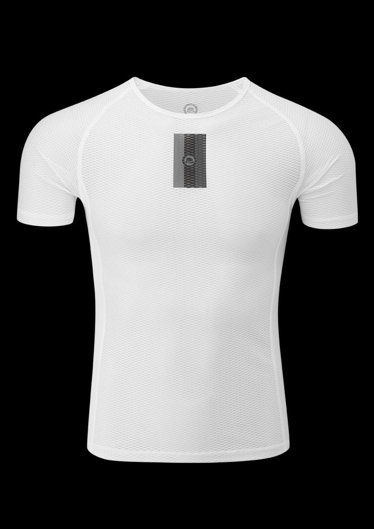 Chapeau! Mens Mesh SS Base Layer Neck Stripe White Large