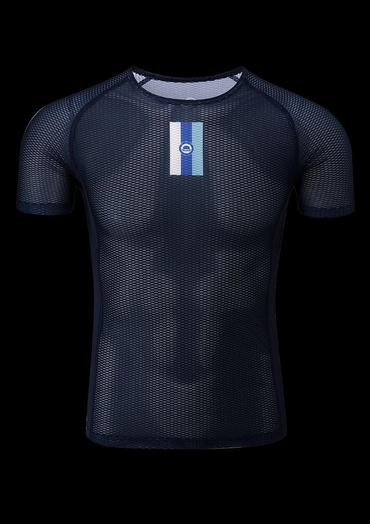 Chapeau! Mens Mesh SS Base Layer Neck Stripe Deep Ocean Small