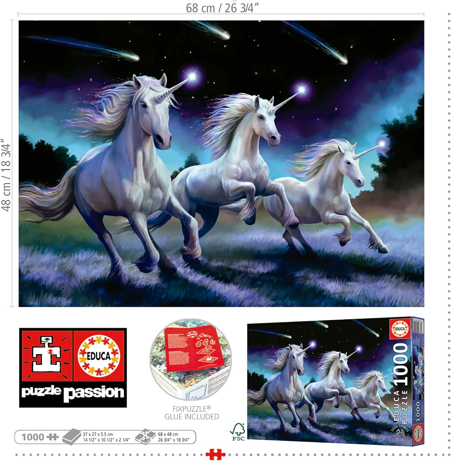 Educa - Puzzle 1000 Piezas | Unicornios Anne Stokes | Puzzle Adultos | Medidas: 68 x 48 cm | A Partir de 14 años (19919
