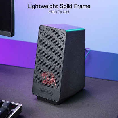 Redragon GS513 PC Gaming Speakers, 2.0 Channel Desktop Computer Sound Bar Bass & Decent Red Backlit, USB Powered w/ 3.5mm Cable