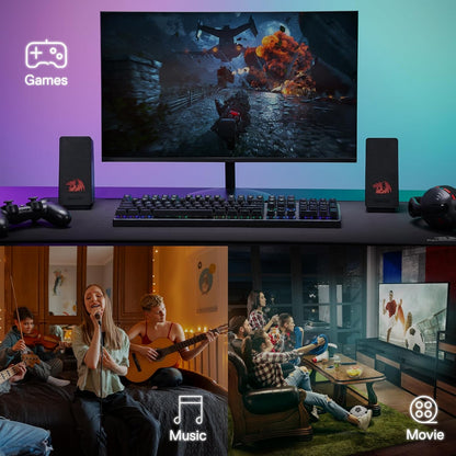 Redragon GS513 PC Gaming Speakers, 2.0 Channel Desktop Computer Sound Bar Bass & Decent Red Backlit, USB Powered w/ 3.5mm Cable