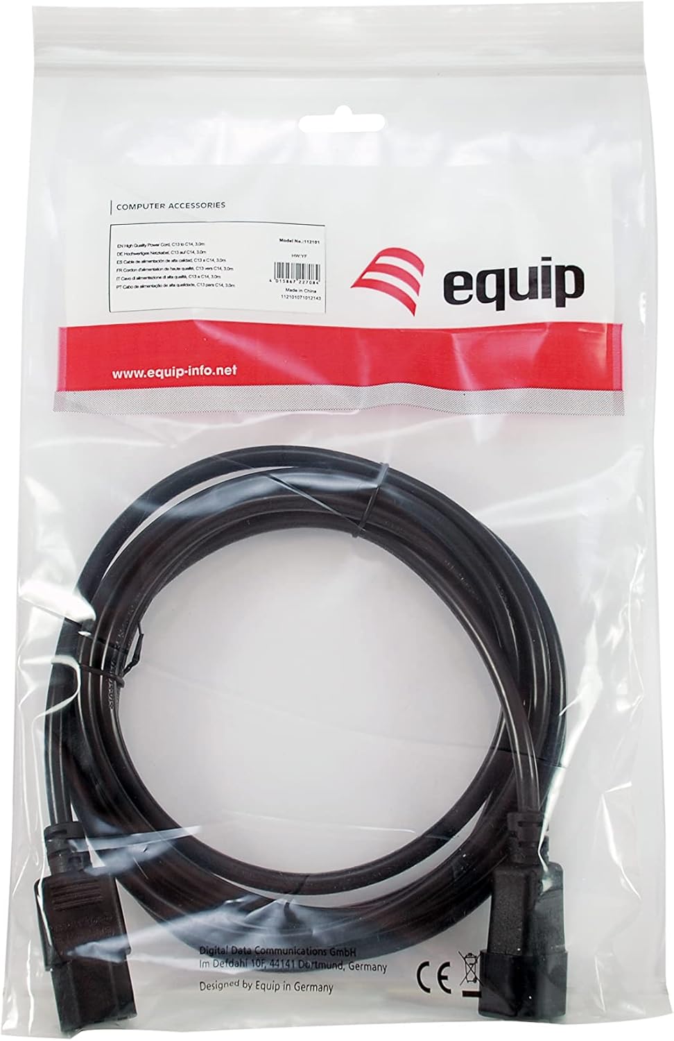 Equip Extension Cable C13 to IEC C14 Male/Female 3m Black