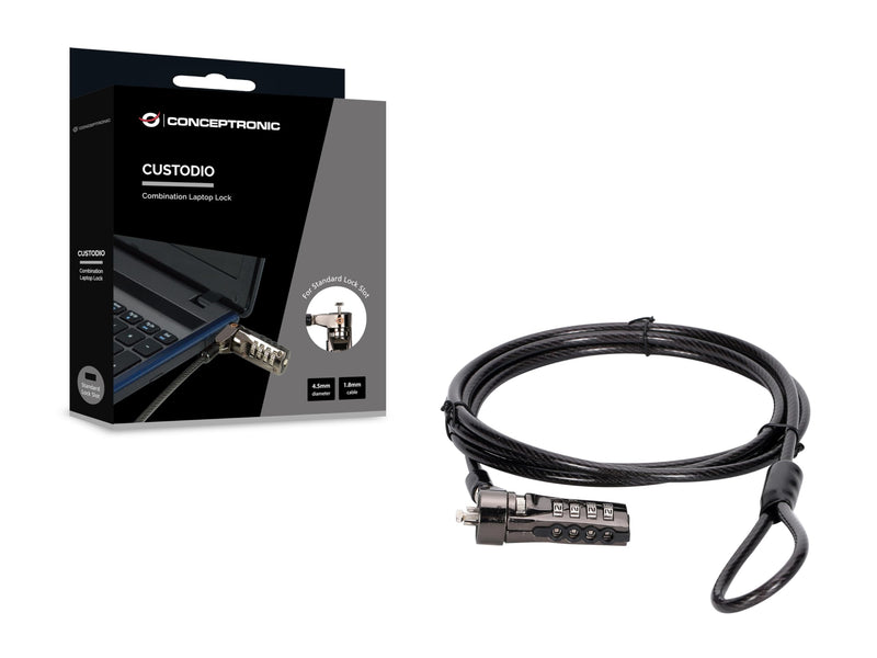 CONCEPTRONIC CUSTODIO01BS Laptop Combination Lock Standard Slot 6ft