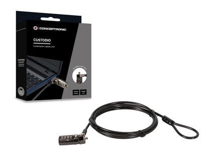 CONCEPTRONIC CUSTODIO01BN - Lucchetto combinato per computer portatile, slot nano-blocco, 1,8 m