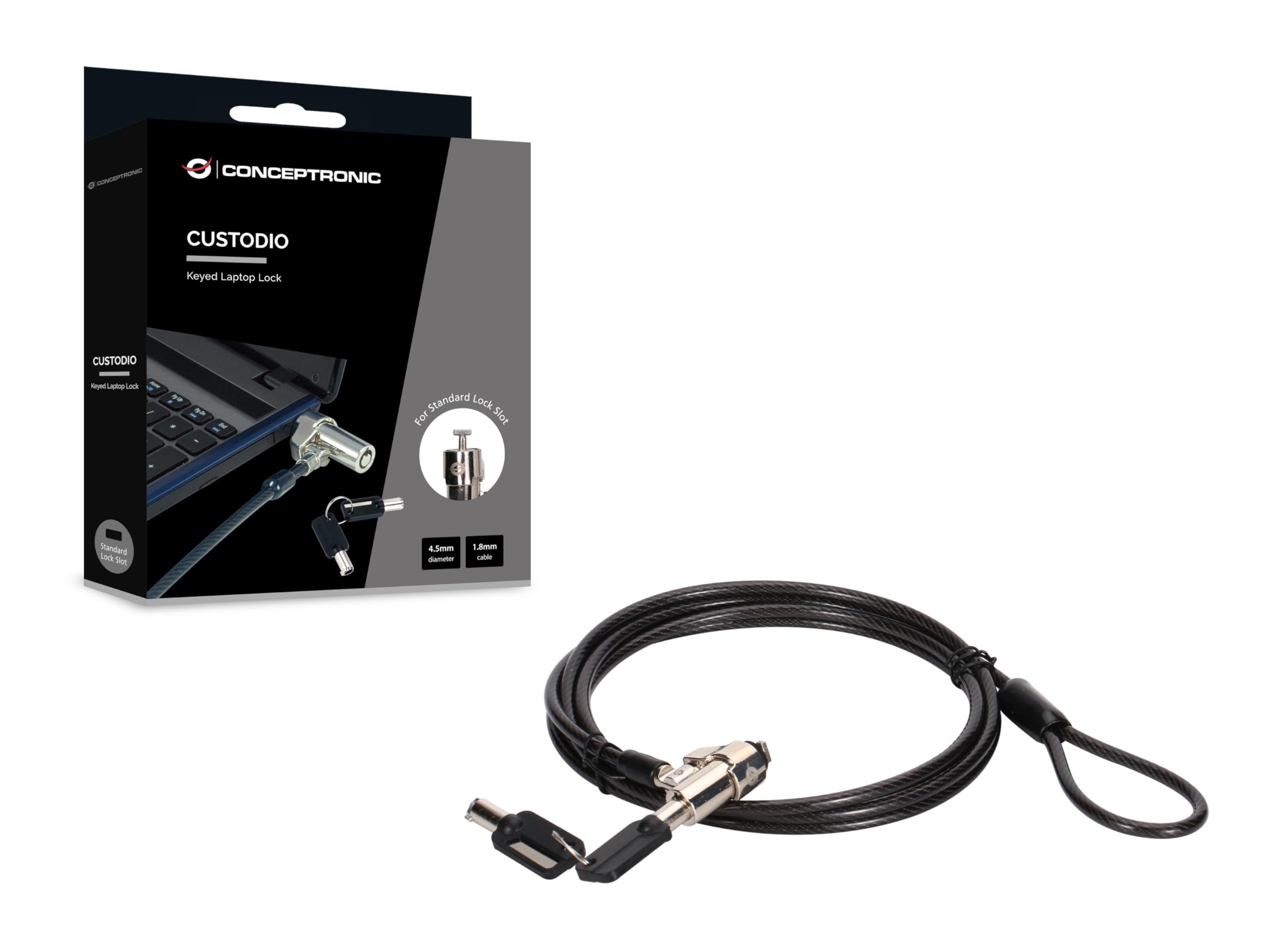 CONCEPTRONIC CUSTODIO02BS - Candado para portátil (1,8 m, con Llave