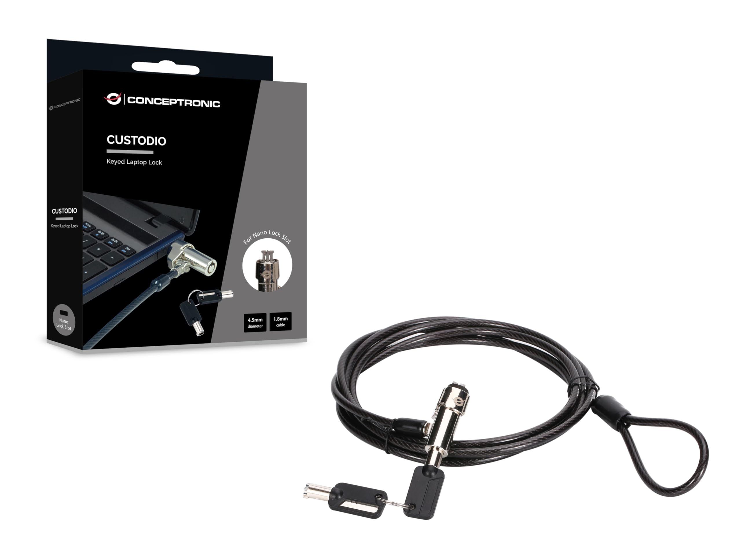 CONCEPTRONIC CUSTODIO02BN Laptop Lock with Key Nano Lock Slot 6ft