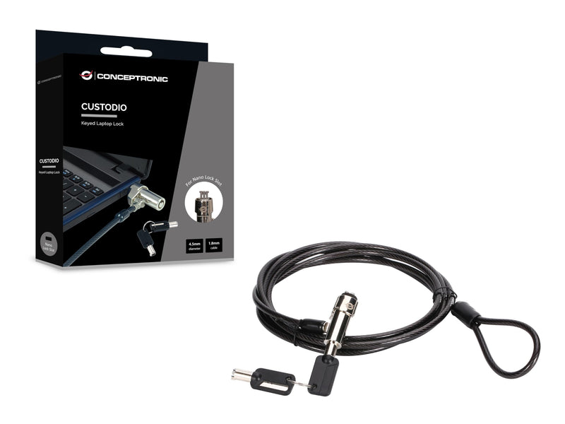 CONCEPTRONIC CUSTODIO02BN Laptop Lock with Key Nano Lock Slot 6ft
