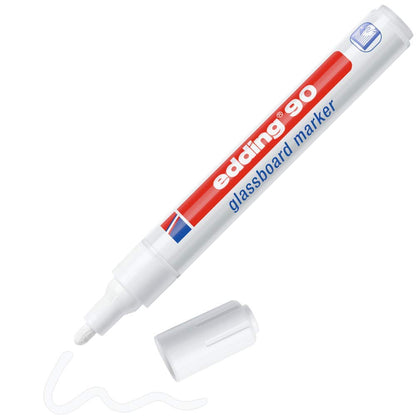 edding 90 glassboard marker - white - 1 glass pen - round nib 2-3 mm - washable window marker pen - for writing and marking on glass surfaces such as windows and glassboards - dry-wipeable