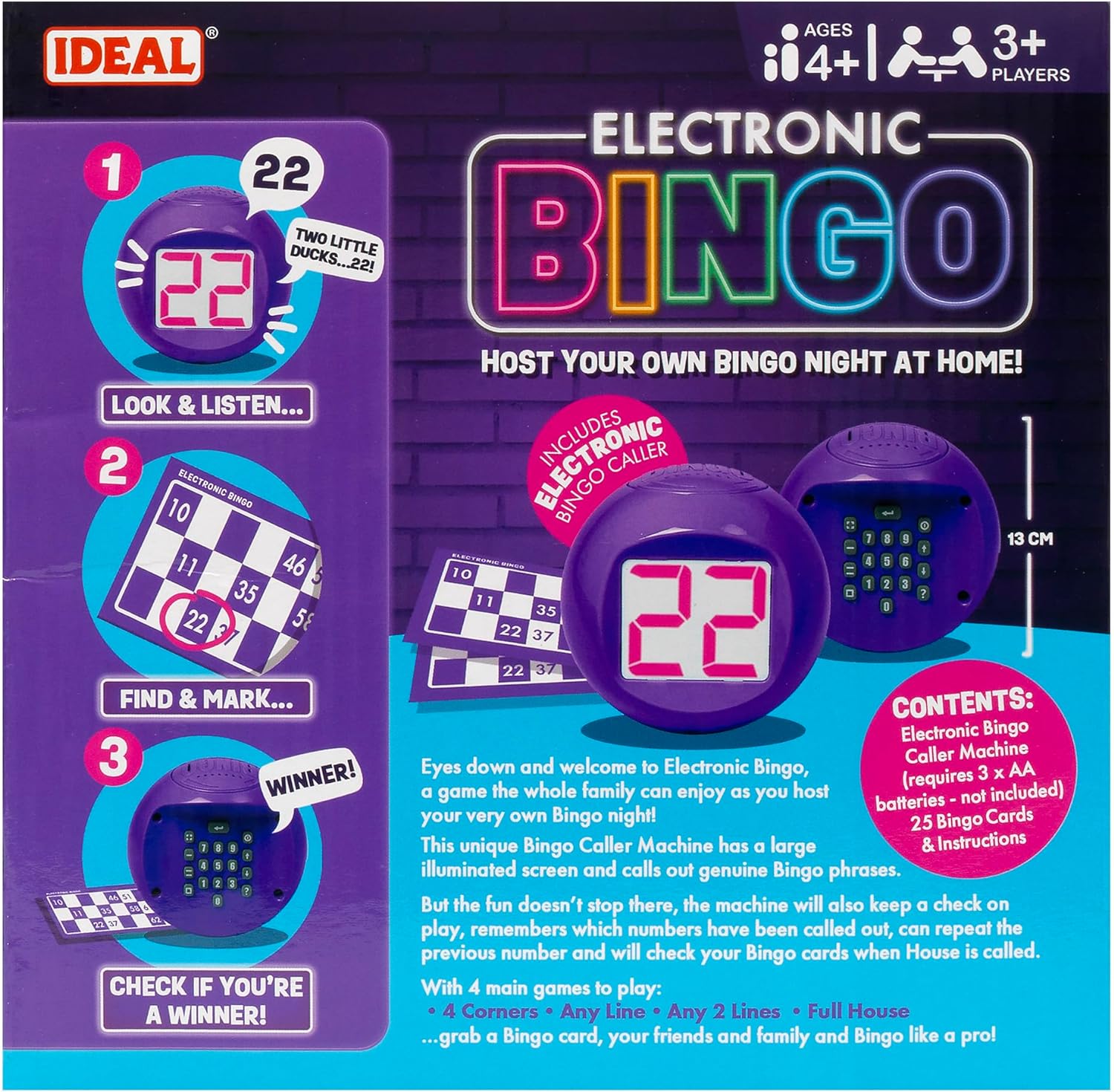 Ideal | Electronic Bingo: Host your own Bingo night at home! | Family Games | 3+ Players | Ages 8+