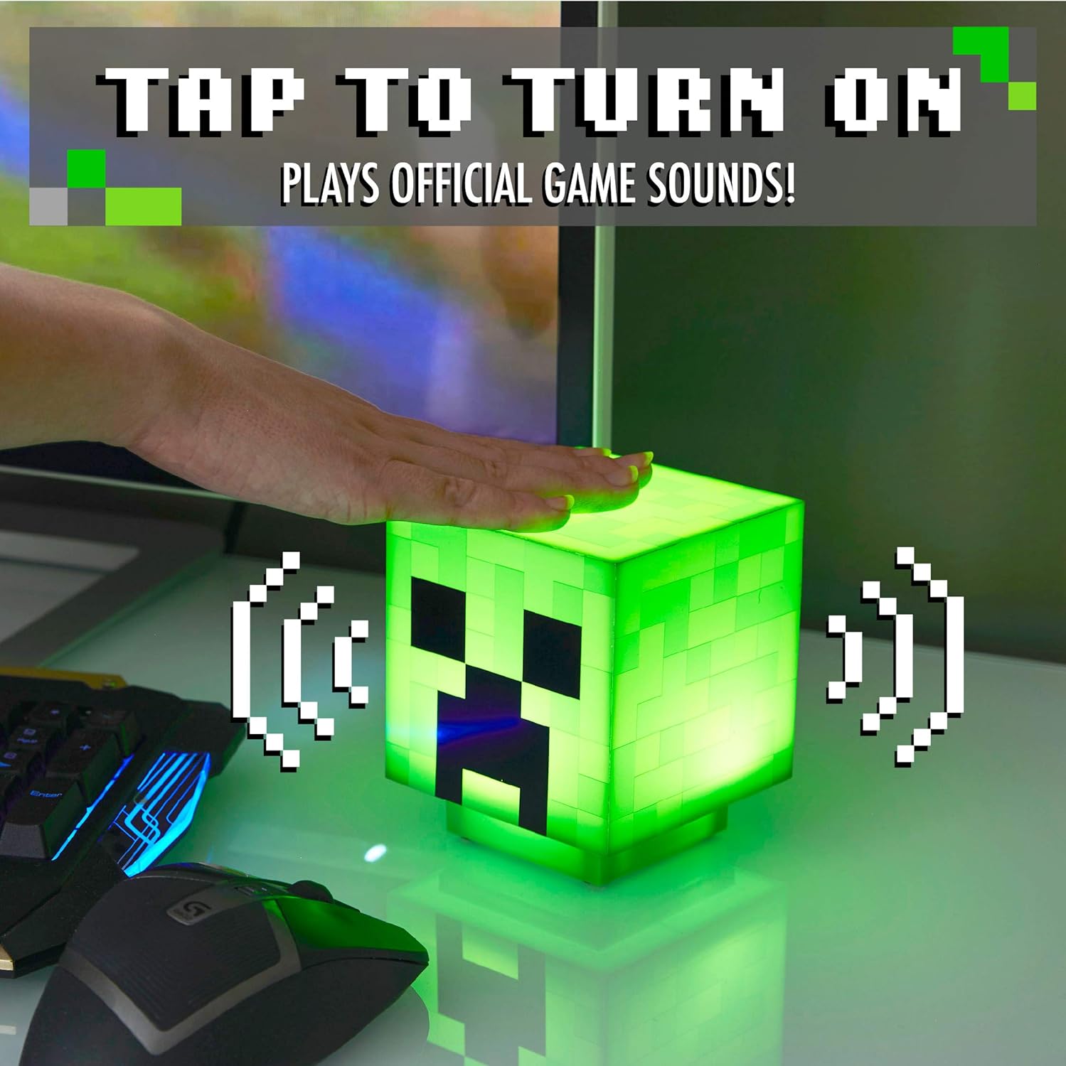 Paladone Minecraft Pig Bank 19cm-Officially Licensed Merchandise, Pink & Minecraft Creeper Light with Official Creeper Sounds, Battery Powered