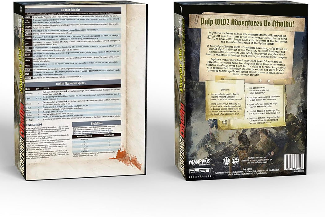 Modiphius Entertainment: Achtung! Cthulhu: Starter Set - RPG Boxed Set w/ 2 Books, Maps, Dice & Character Sheets, 2d20 System, Pulp Horror Roleplaying