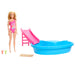 Barbie Muñeca Rubia con bañador Rosa, Piscina, tobogán y Accesorios para el Agua, Juguete +3 años (Mattel HRJ74)
