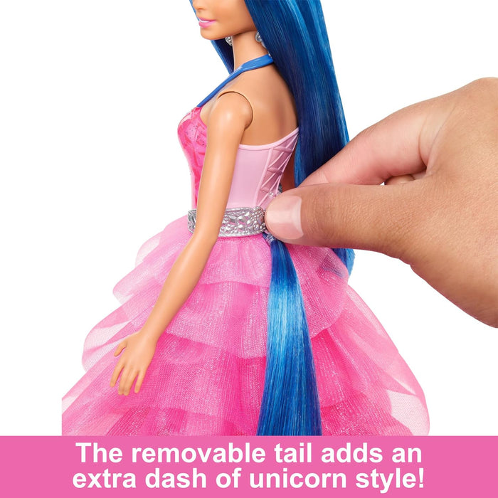 Barbie Hadacornio Zafiro Muñeca Unicornio con alas, Cuerno y Vestido Rosa, 65 Aniversario, Serie Un Toque de Magia, Juguete +3 años (Mattel HRR16