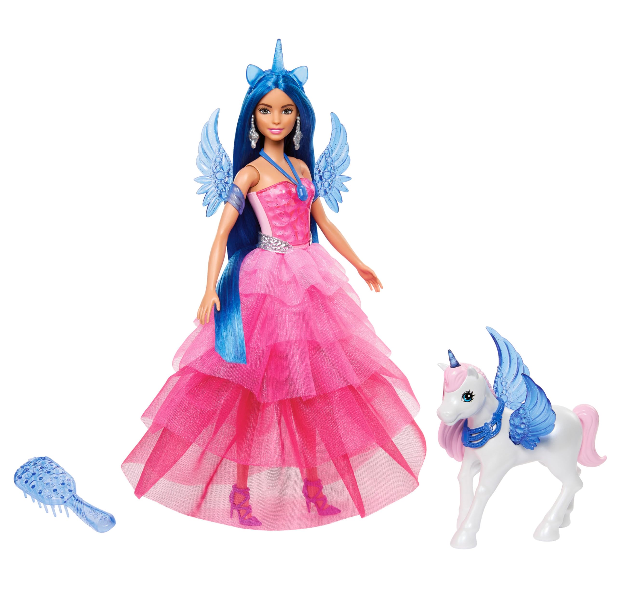 Barbie Hadacornio Zafiro Muñeca Unicornio con alas, Cuerno y Vestido Rosa, 65 Aniversario, Serie Un Toque de Magia, Juguete +3 años (Mattel HRR16