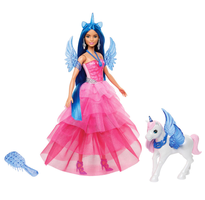 Barbie Hadacornio Zafiro Muñeca Unicornio con alas, Cuerno y Vestido Rosa, 65 Aniversario, Serie Un Toque de Magia, Juguete +3 años (Mattel HRR16