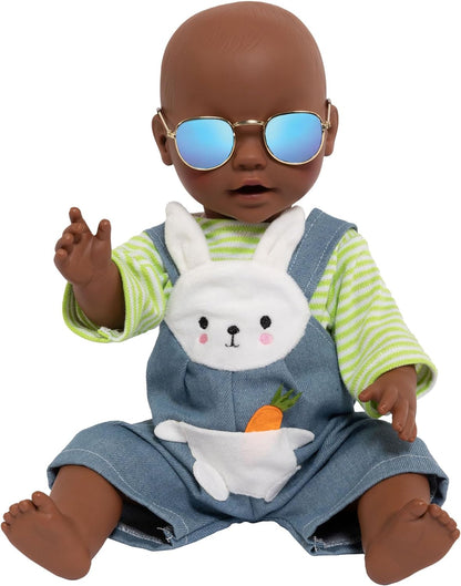 Heless 153 - Puppenzubehör Sonnenbrille mit goldenem Rahmen und verspiegelten Gläsern, für Puppen und Kuscheltiere aller Größen