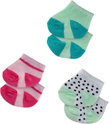 Heless 173 - Söckchen für Puppen, in den Farben mint, rosa und mit schwarz-weißen Pünktchen, 3 Paar, Größe 35 - 45 cm