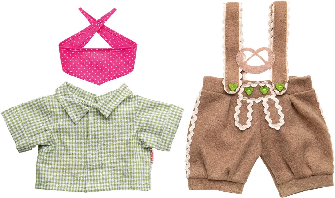 Heless 1114 - Bekleidungs-Set für Puppen, 3 teilig mit Trachtenhose, Hemd und Halstuch, Größe 28 - 35 cm