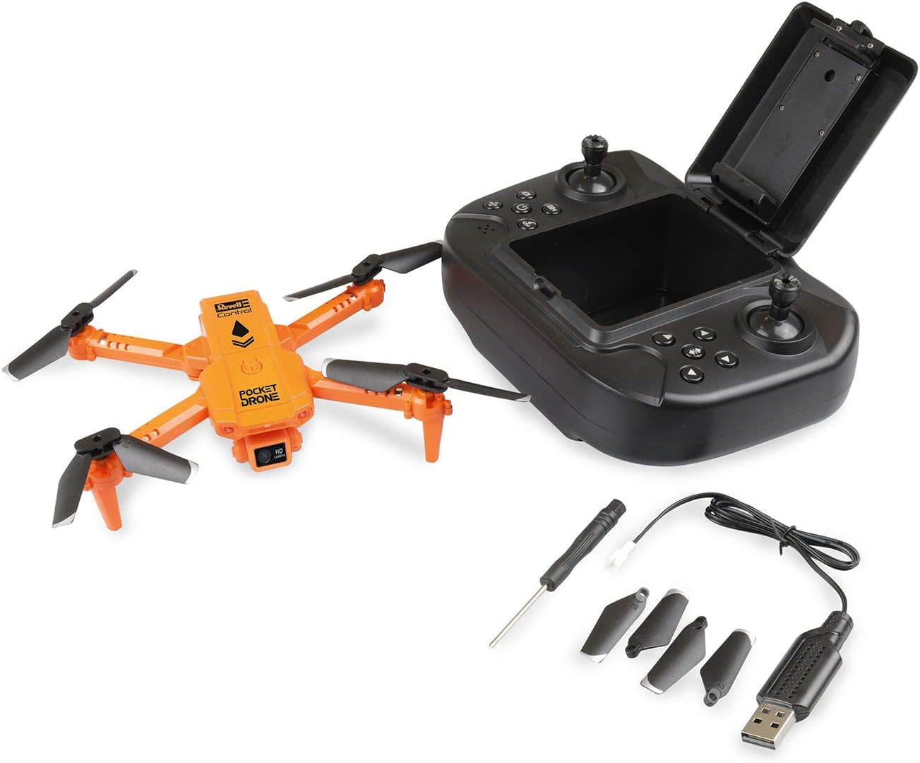 Revell Control 23810 Remote Control Quadcopter "Pocket Drone" With Precise 2.4 GHz Control, Folding, Carried In Transmitter, Altitude Sensor, Flip, One Push Take Off/Land, 720K Camera, 11cm in length