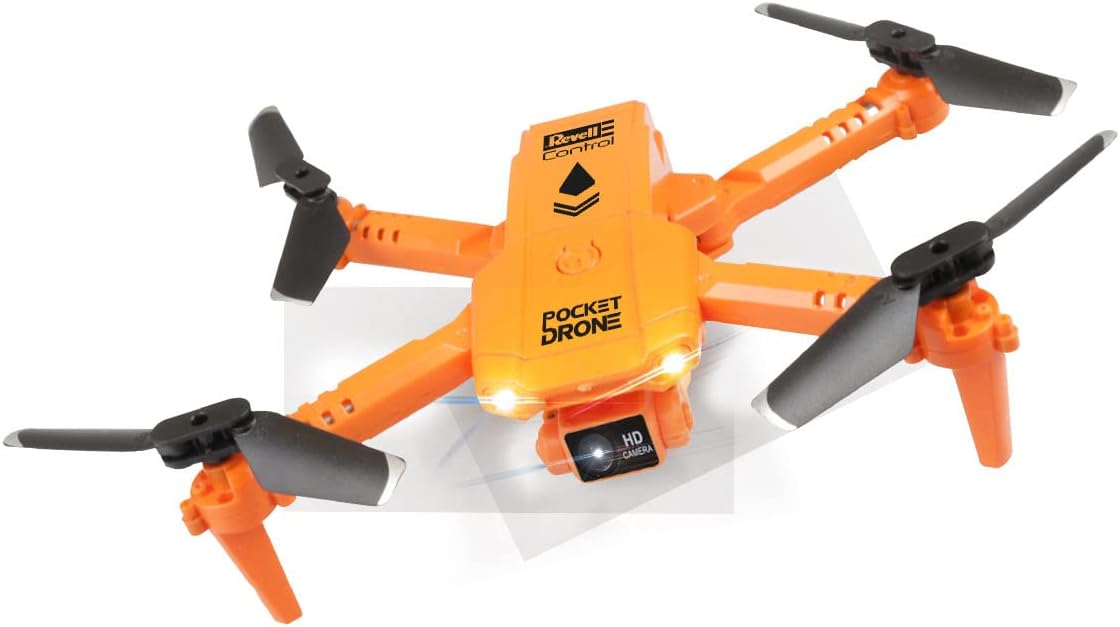 Revell Control 23810 Remote Control Quadcopter "Pocket Drone" With Precise 2.4 GHz Control, Folding, Carried In Transmitter, Altitude Sensor, Flip, One Push Take Off/Land, 720K Camera, 11cm in length