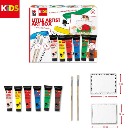 Marabu Kids Little Artist Art Box, Scatola Creare Oggetti 3 Anni in su, con 6 Colori per Bambini da 36 ml, pennelli e Lavagna per colorare, 0305000000114, Multicolor, Universal