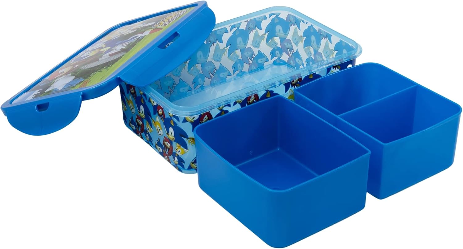 Sonic The Hedgehog Kids Rectangular Lunch Bento Food Box Container with Removable Compartments 1190ml Leak Proof, BPA Free