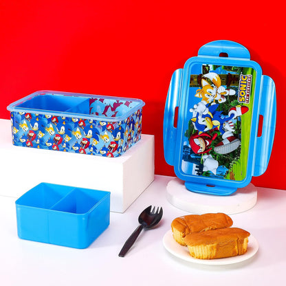 Sonic The Hedgehog Kids Rectangular Lunch Bento Food Box Container with Removable Compartments 1190ml Leak Proof, BPA Free
