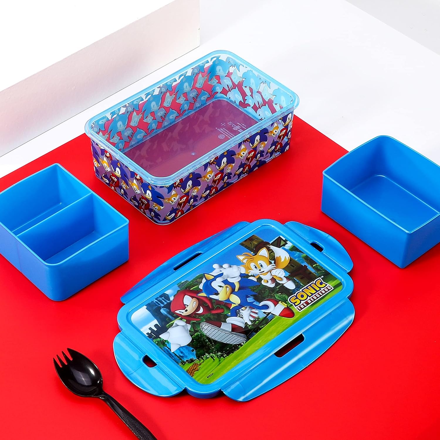 Sonic The Hedgehog Kids Rectangular Lunch Bento Food Box Container with Removable Compartments 1190ml Leak Proof, BPA Free