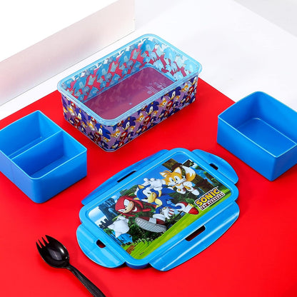 Sonic The Hedgehog Kids Rectangular Lunch Bento Food Box Container with Removable Compartments 1190ml Leak Proof, BPA Free