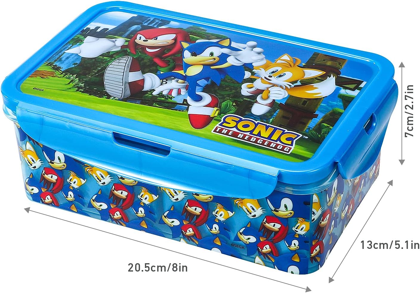 Sonic The Hedgehog Kids Rectangular Lunch Bento Food Box Container with Removable Compartments 1190ml Leak Proof, BPA Free