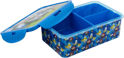 Sonic The Hedgehog Kids Rectangular Lunch Bento Food Box Container with Removable Compartments 1190ml Leak Proof, BPA Free