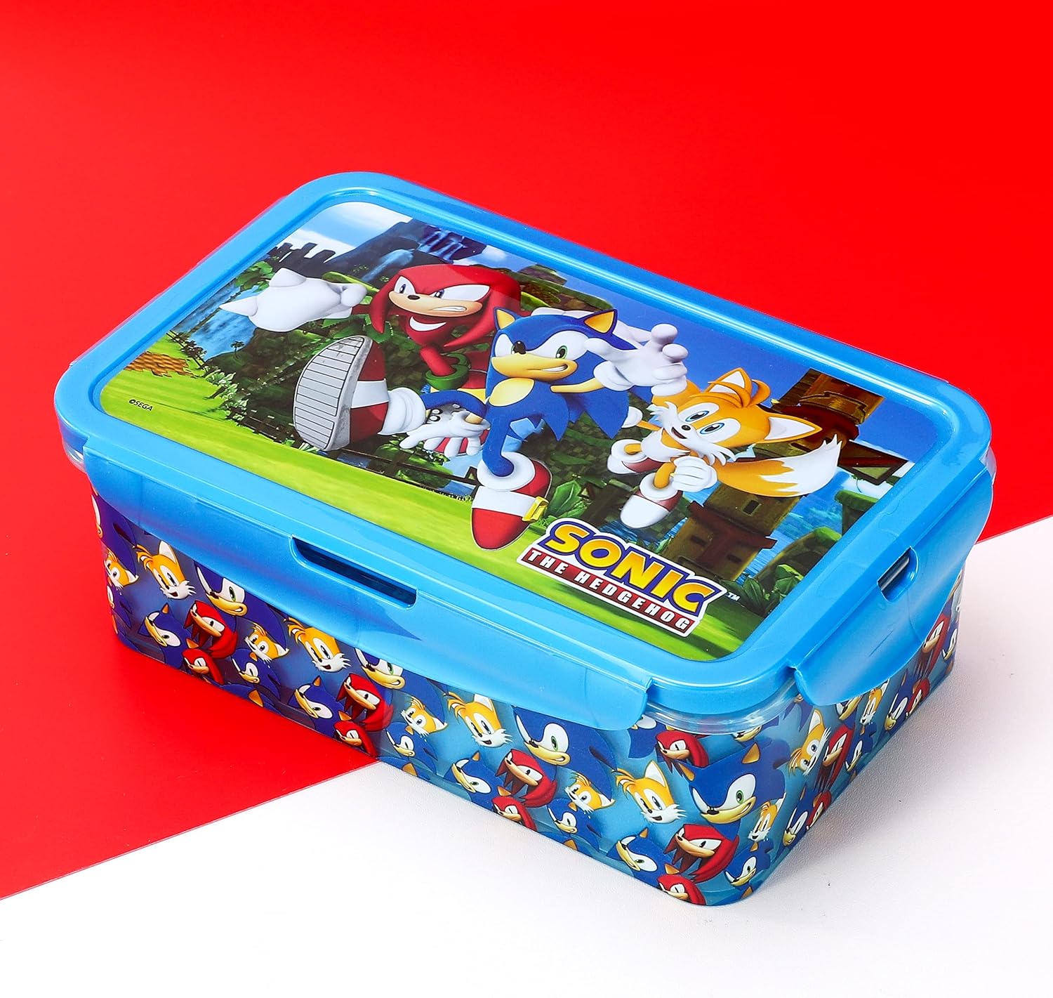 Sonic The Hedgehog Kids Rectangular Lunch Bento Food Box Container with Removable Compartments 1190ml Leak Proof, BPA Free