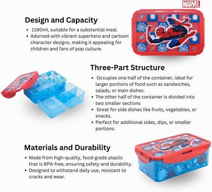 Stor - Lunch Box w/Removable Compartments - Spider-Man (088808737-74745
