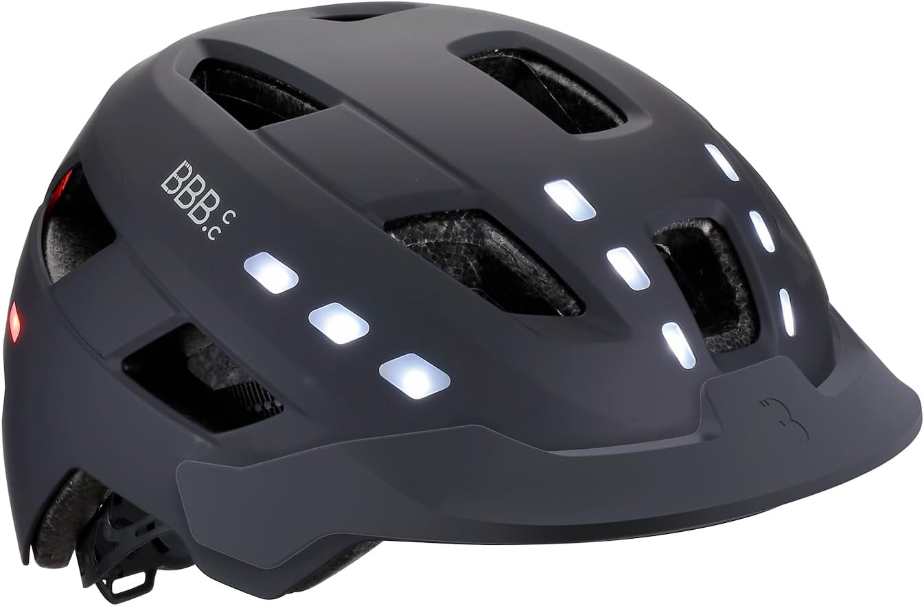 BBB Cycling District Led E-bike Helmet with Lights | 12 Front and 10 Rear LED Lights | USB Rechargeable | Durable ABS Hardshell for Safety on Urban Bikes and Speed Pedelecs | Matt Black | BHE-162
