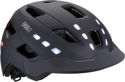 BBB Cycling District Led E-bike Helmet with Lights | 12 Front and 10 Rear LED Lights | USB Rechargeable | Durable ABS Hardshell for Safety on Urban Bikes and Speed Pedelecs | Matt Black | BHE-162