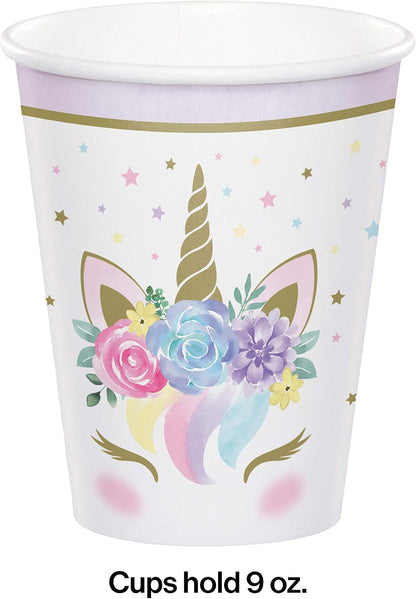 Creative Party PC343968 Floral Unicorn Baby Paper Cups-8 Pcs One Size Gold