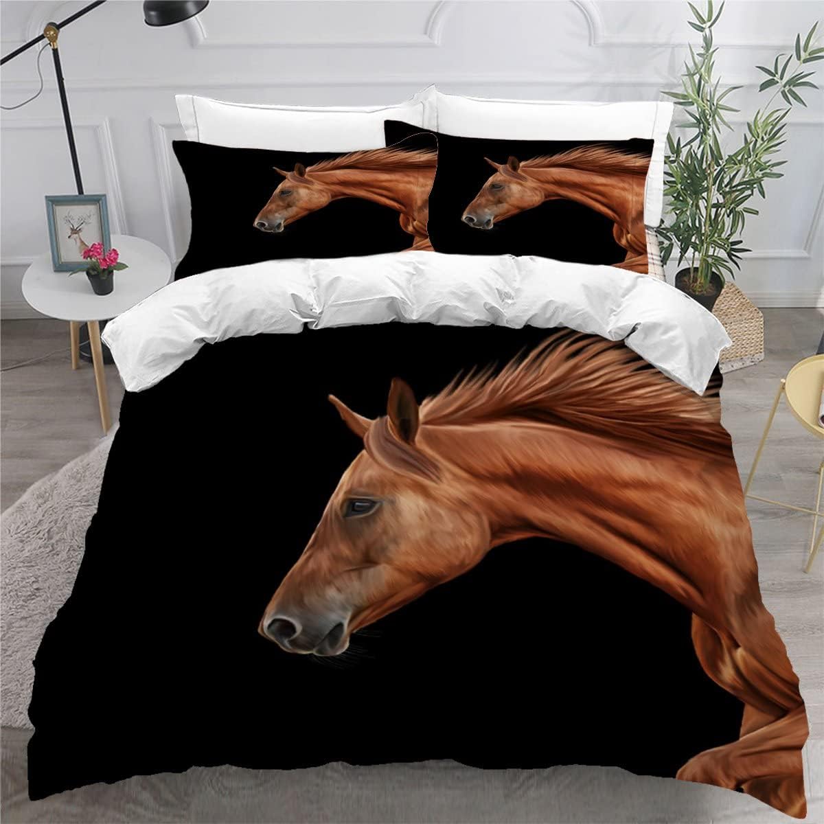 KIMETI Duvet Cover King Size Horses 3D Printed Quilt Cover Colorful Duvet Cover Set 3 Pieces Horse Racing Animals Soft Comfortable Bedclothes with Zipper Closure and Pillowcase for Teen Adult