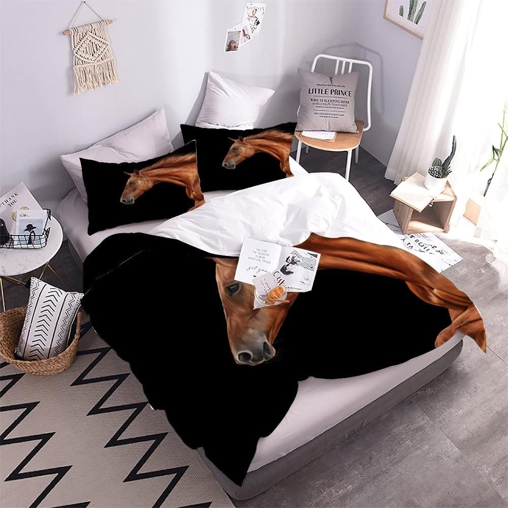 KIMETI Duvet Cover King Size Horses 3D Printed Quilt Cover Colorful Duvet Cover Set 3 Pieces Horse Racing Animals Soft Comfortable Bedclothes with Zipper Closure and Pillowcase for Teen Adult