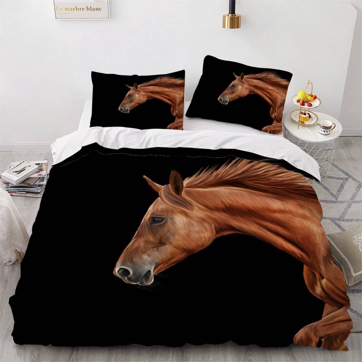 KIMETI Duvet Cover King Size Horses 3D Printed Quilt Cover Colorful Duvet Cover Set 3 Pieces Horse Racing Animals Soft Comfortable Bedclothes with Zipper Closure and Pillowcase for Teen Adult