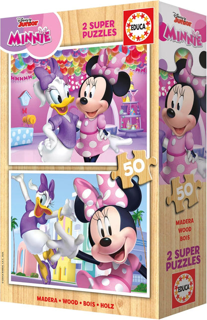 Educa - Minnie | Set di 2 bambini in legno con 50 pezzi ciascuno. Misura: 28 x 20 cm. Raccomandato 5 anni (19962)