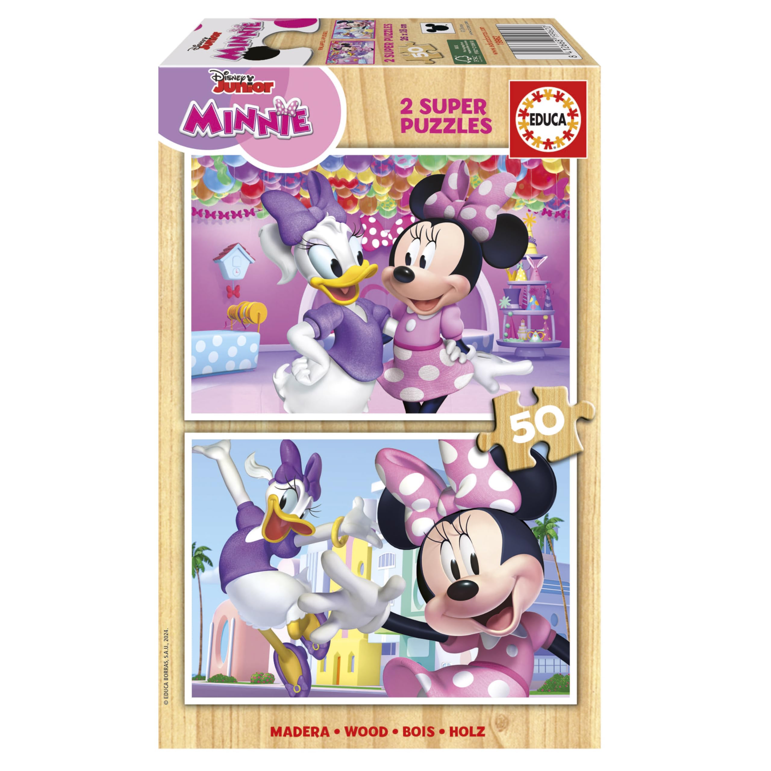 Educa - Minnie | Set di 2 bambini in legno con 50 pezzi ciascuno. Misura: 28 x 20 cm. Raccomandato 5 anni (19962)