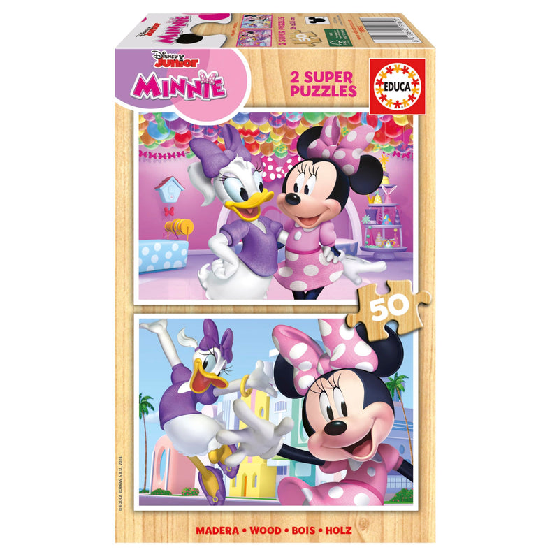 Educa - Minnie | Set di 2 bambini in legno con 50 pezzi ciascuno. Misura: 28 x 20 cm. Raccomandato 5 anni (19962)