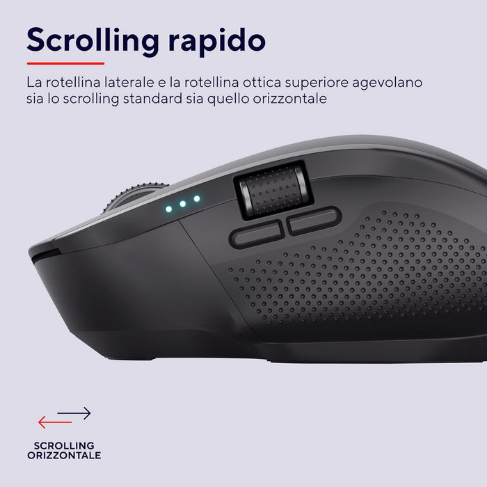 Trust Ozaa+ Multidevice Wireless Mouse Bluetooth + 2.4GHz, Programmable Silent Mouse, Side Scroll Wheel, 60% Recycled Plastics, Rechargeable Bluetooth Mouse for Laptop PC Computer Mac