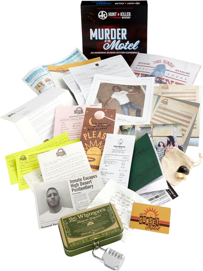 Hunt A Killer Mystery MURDER AT THE MOTEL Un coinvolgente omicidio misterioso gioco Usa le prove realistiche e i documenti per catturare l'assassino. Da 1 a 5 giocatori di età superiore ai 14 anni