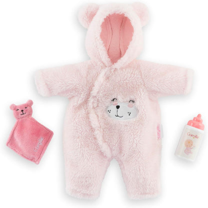 Corolle Mon Premier Poupon Calin Teddybär, Weichkörperpuppe mit Schlafaugen, Teddy-Onesie abnehmbar, Flasche und Schnuffeltuch, Vanilleduft, 30cm, ab 18 Monate