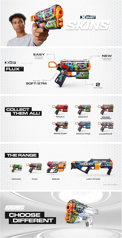ZURU - XSHOT - Skins - Flow - Foam pijlpistool - Geleverd met 8 pijlen - Ruim kleur - Schiet tot 27 meter - 36516