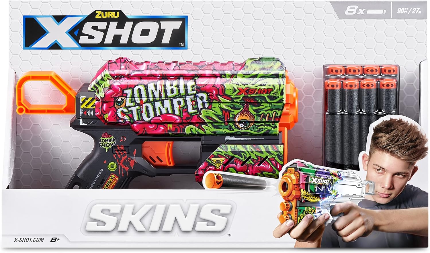 ZURU - XSHOT - Skins - Flow - Foam pijlpistool - Geleverd met 8 pijlen - Ruim kleur - Schiet tot 27 meter - 36516