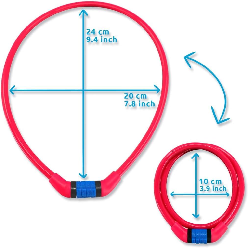 Crazy Safety Pink Children's Bike Lock | Weatherproof Combination Lock for Bicycles | Easy handling | Cable Lock Code Combination| Children's Bicycle Lock Girls and Boys | Bicycle Accessories